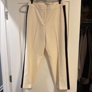 LOFT Wide Leg Cropped Cream and Black Trousers with Stripe